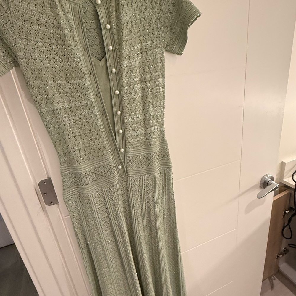 SANDRO size 34 Short-Sleeve Knit Maxi Dress in Sage Green new - Picture 10 of 10